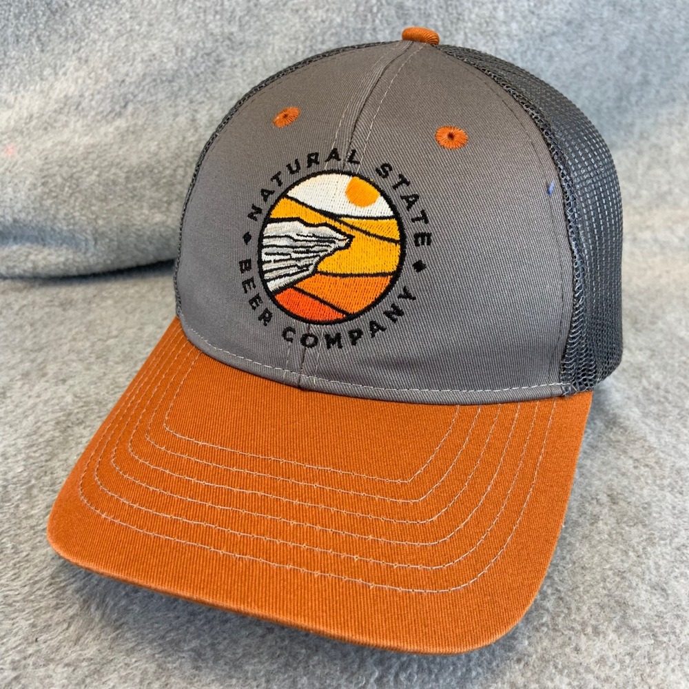 Natural State Beer Company Mens Grey Orange Brewery Trucker Hat Snapback OSFM